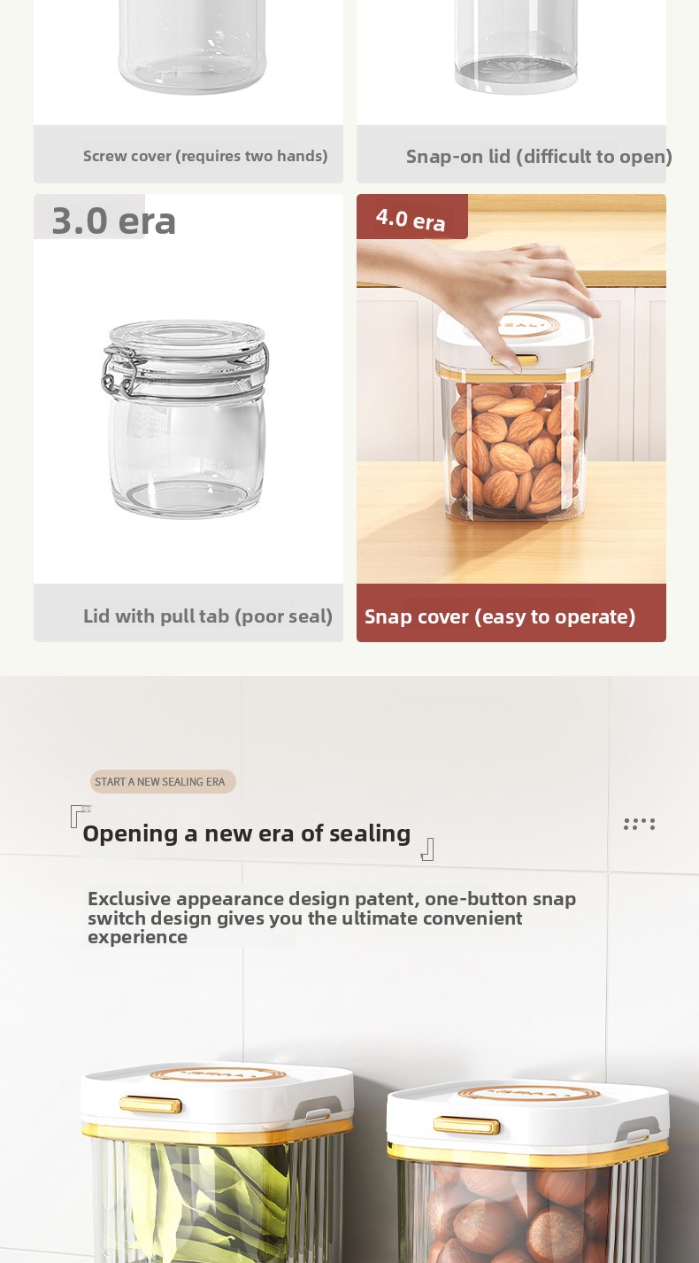 Airtight Food Storage Canister - Moisture-Proof Kitchen Jar for Snacks, Grains & Milk Powder (500-1800 ml)