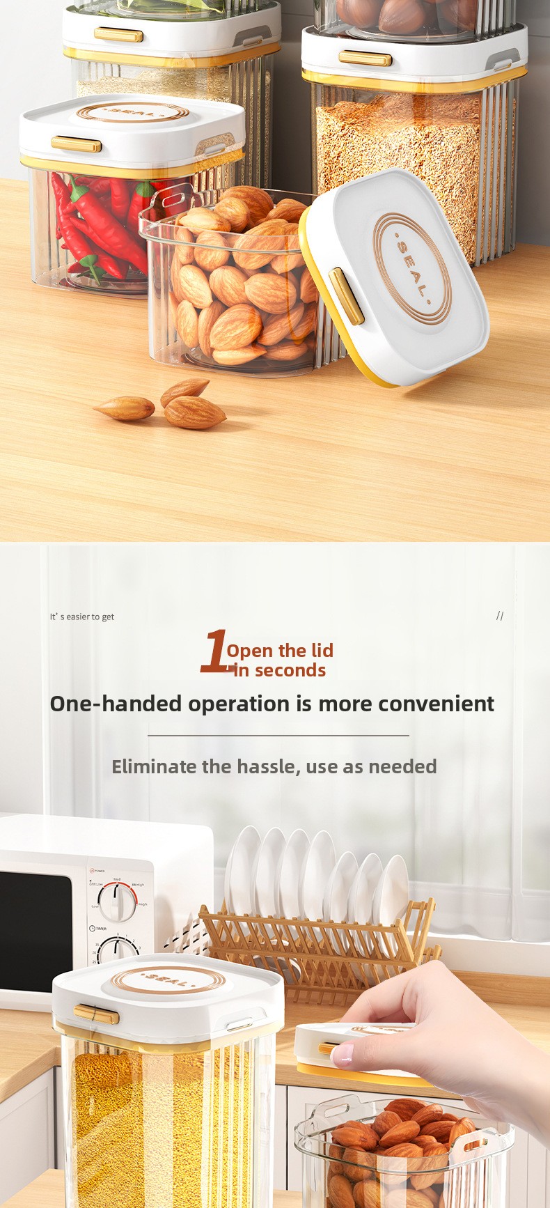 Airtight Food Storage Canister - Moisture-Proof Kitchen Jar for Snacks, Grains & Milk Powder (500-1800 ml)