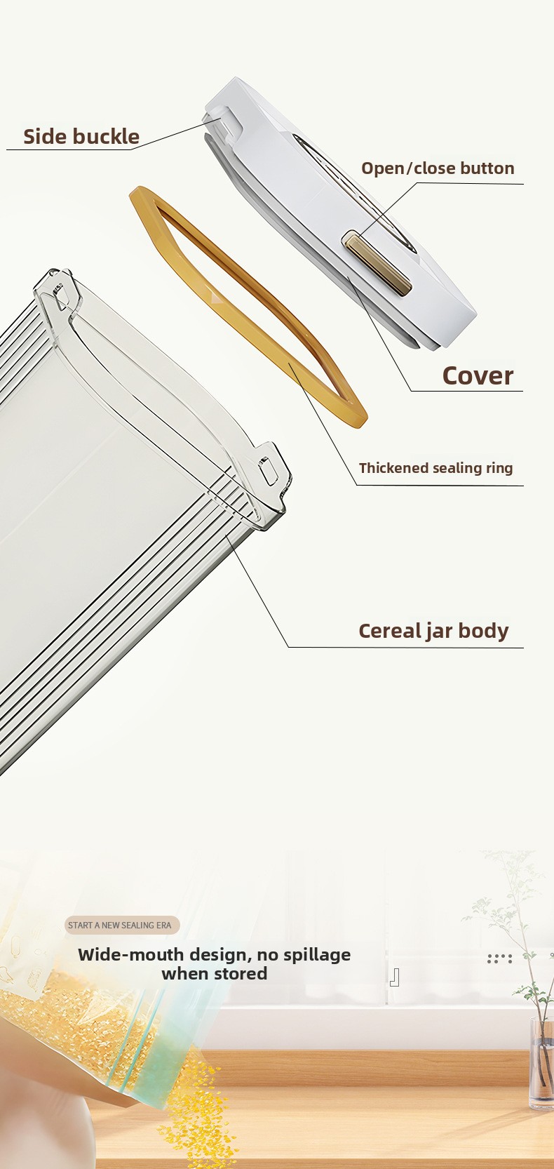 Airtight Food Storage Canister - Moisture-Proof Kitchen Jar for Snacks, Grains & Milk Powder (500-1800 ml)
