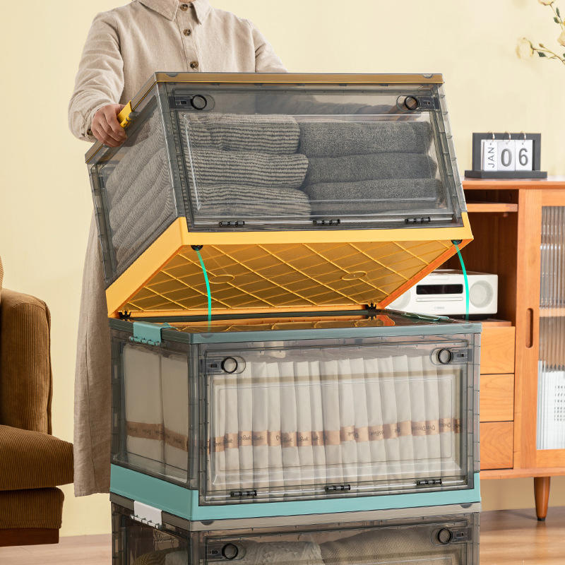 Foldable Storage Box - Transparent PP Collapsible Organizer Bin (39 x 29 x 24 cm, 40-50 L)