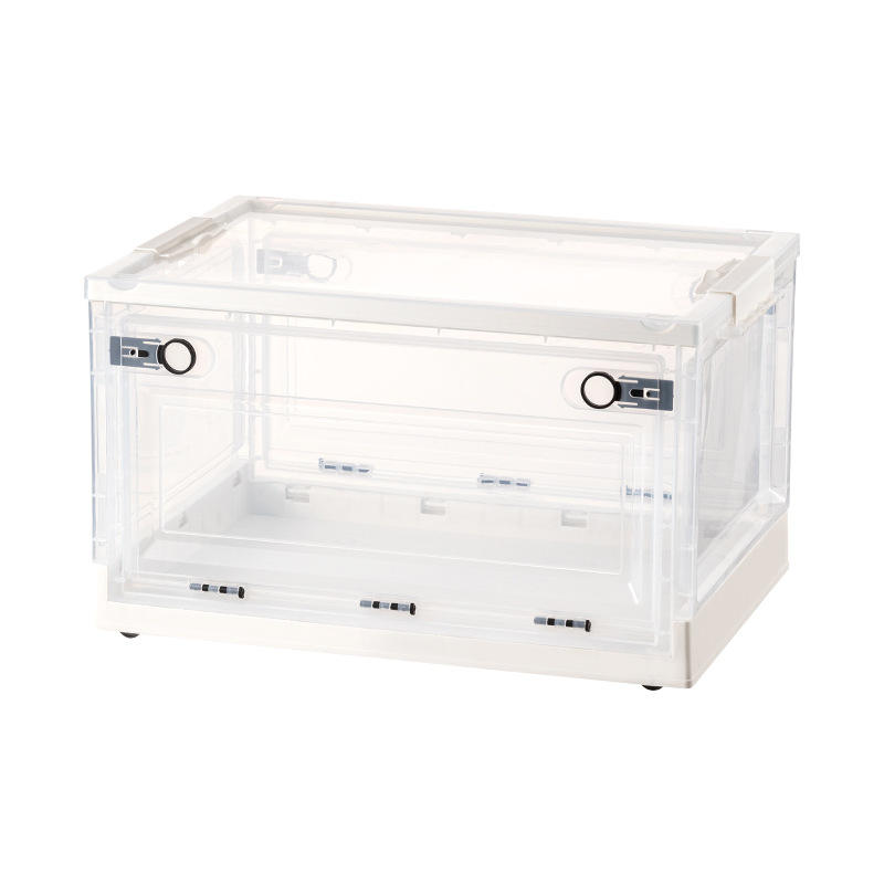 Foldable Storage Box - Transparent PP Collapsible Organizer Bin (39 x 29 x 24 cm, 40-50 L)