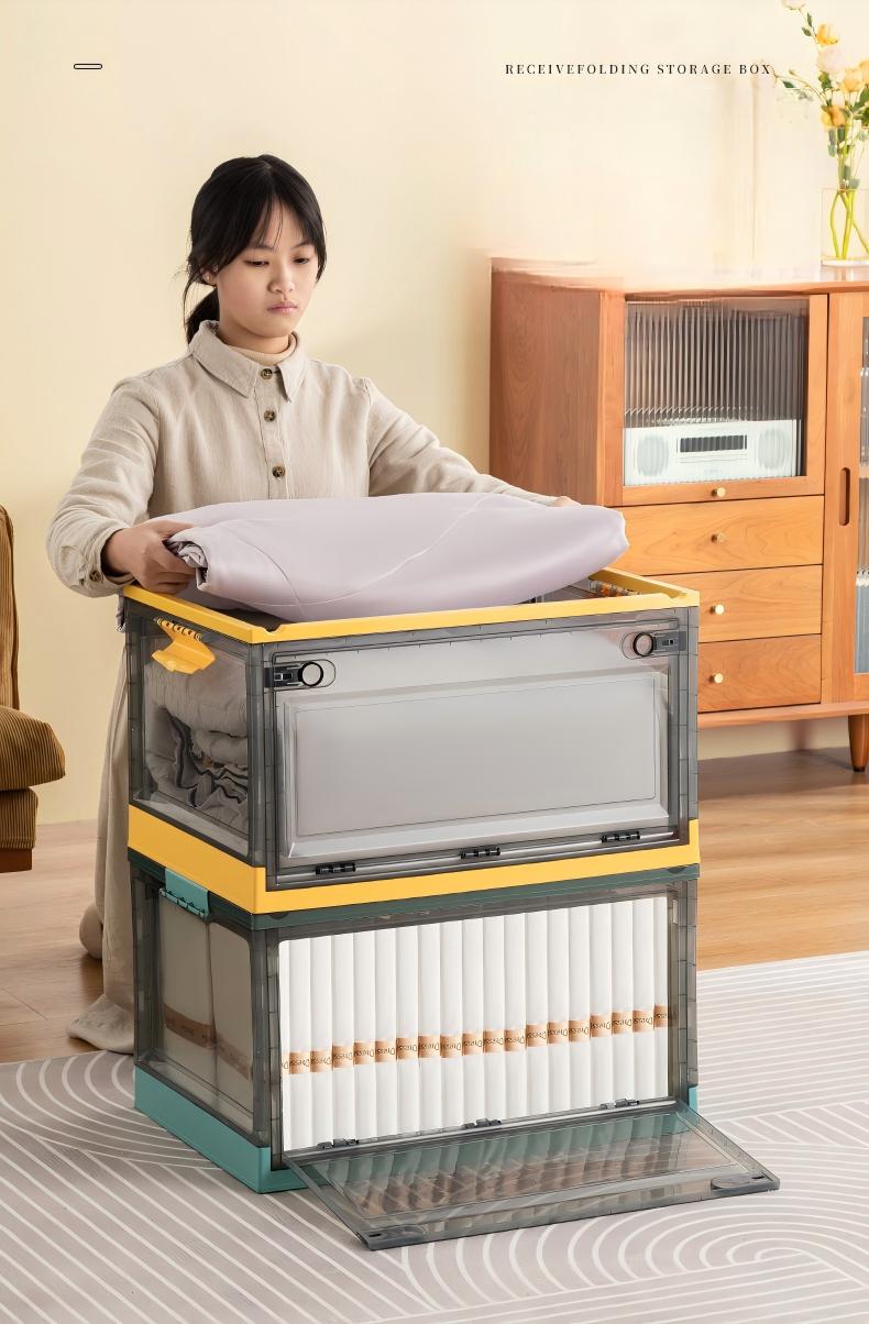 Foldable Storage Box - Transparent PP Collapsible Organizer Bin (39 x 29 x 24 cm, 40-50 L)