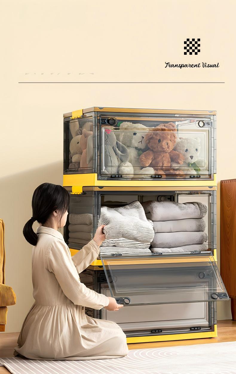 Foldable Storage Box - Transparent PP Collapsible Organizer Bin (39 x 29 x 24 cm, 40-50 L)