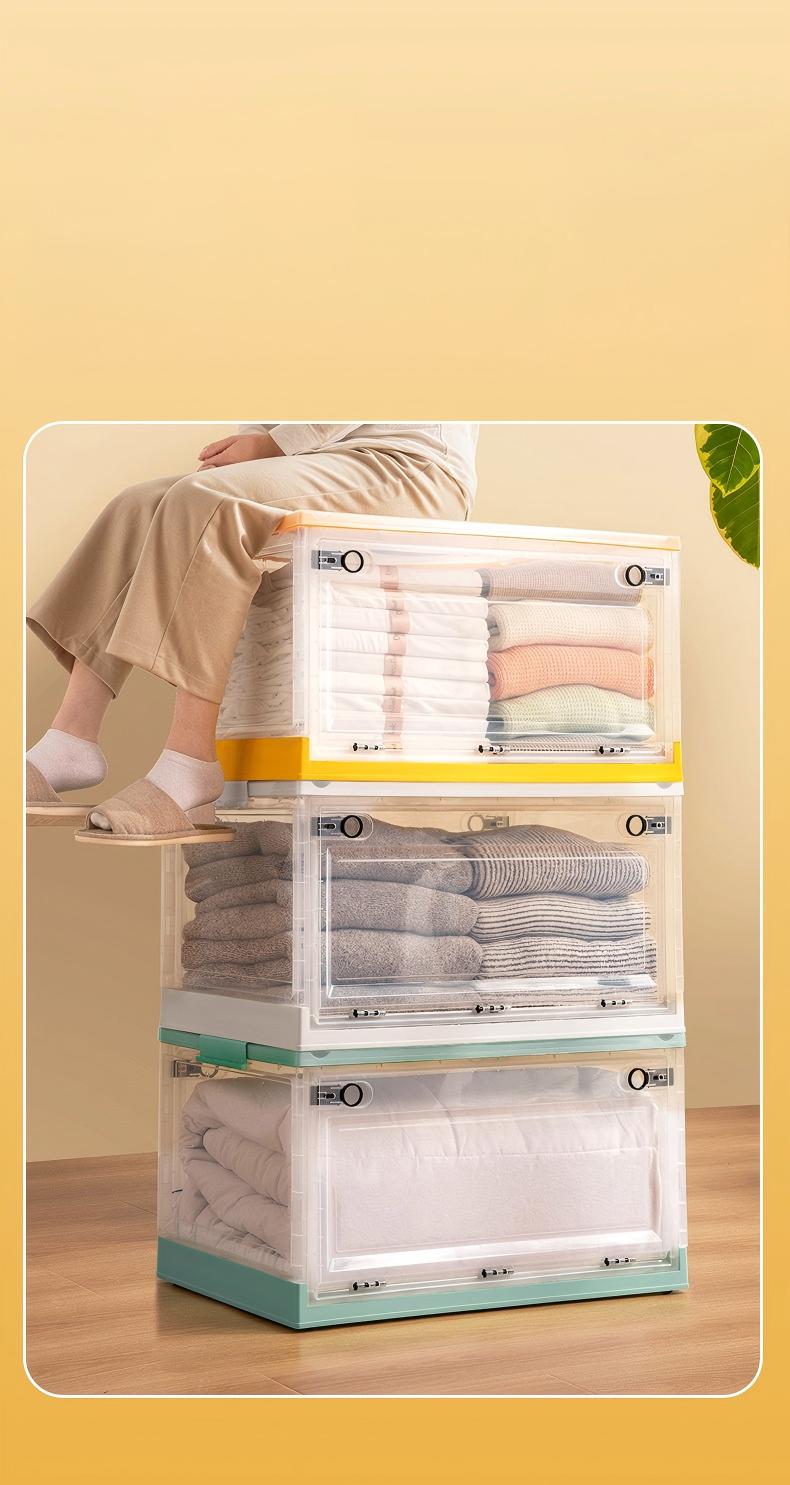 Foldable Storage Box - Transparent PP Collapsible Organizer Bin (39 x 29 x 24 cm, 40-50 L)