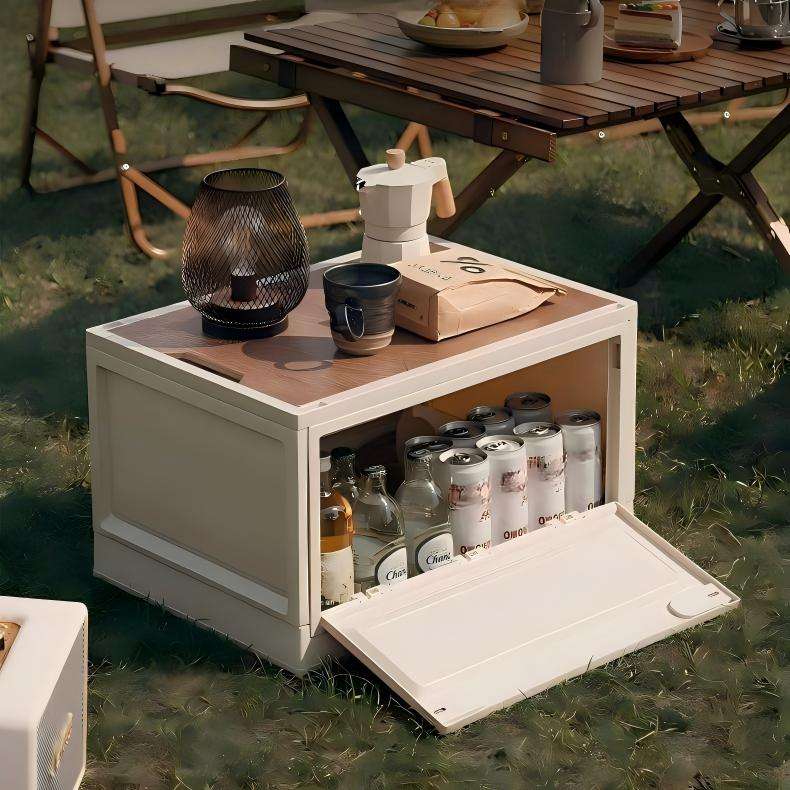 Foldable Camping Storage Box - Stackable Side-Opening Organizer (47 x 35 x 23.5 cm, up to 50 L)