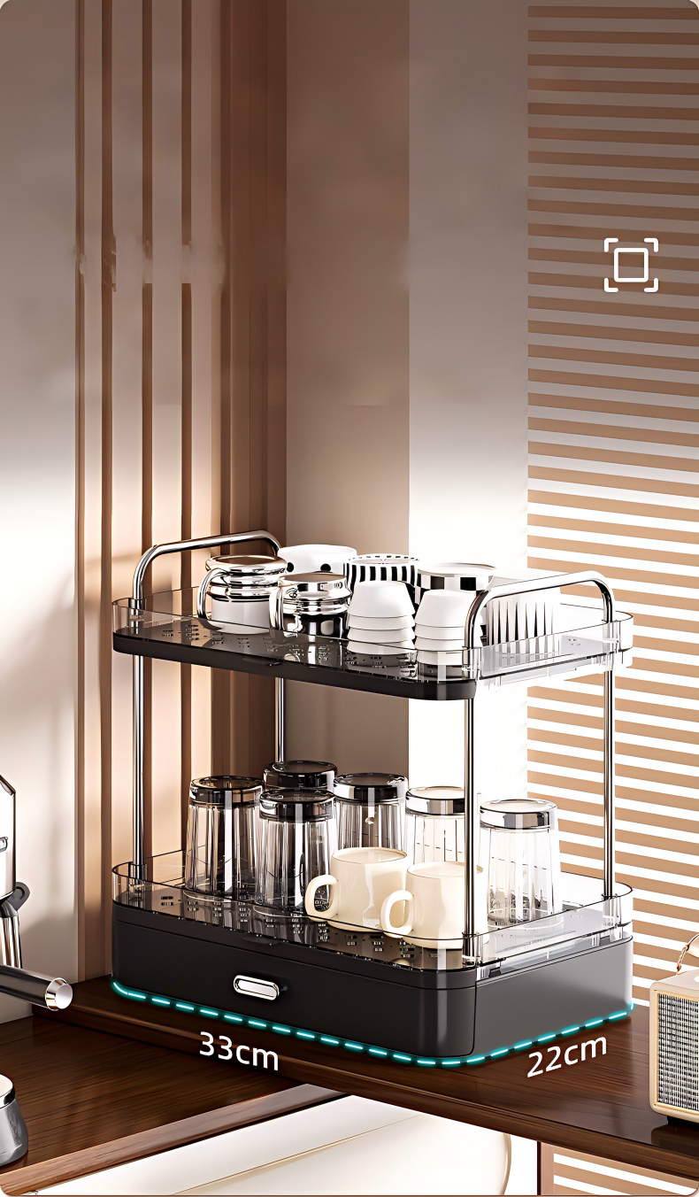 2-Tier Cup Holder Rack with Drainage - Transparent Freestanding Mug & Cup Organizer