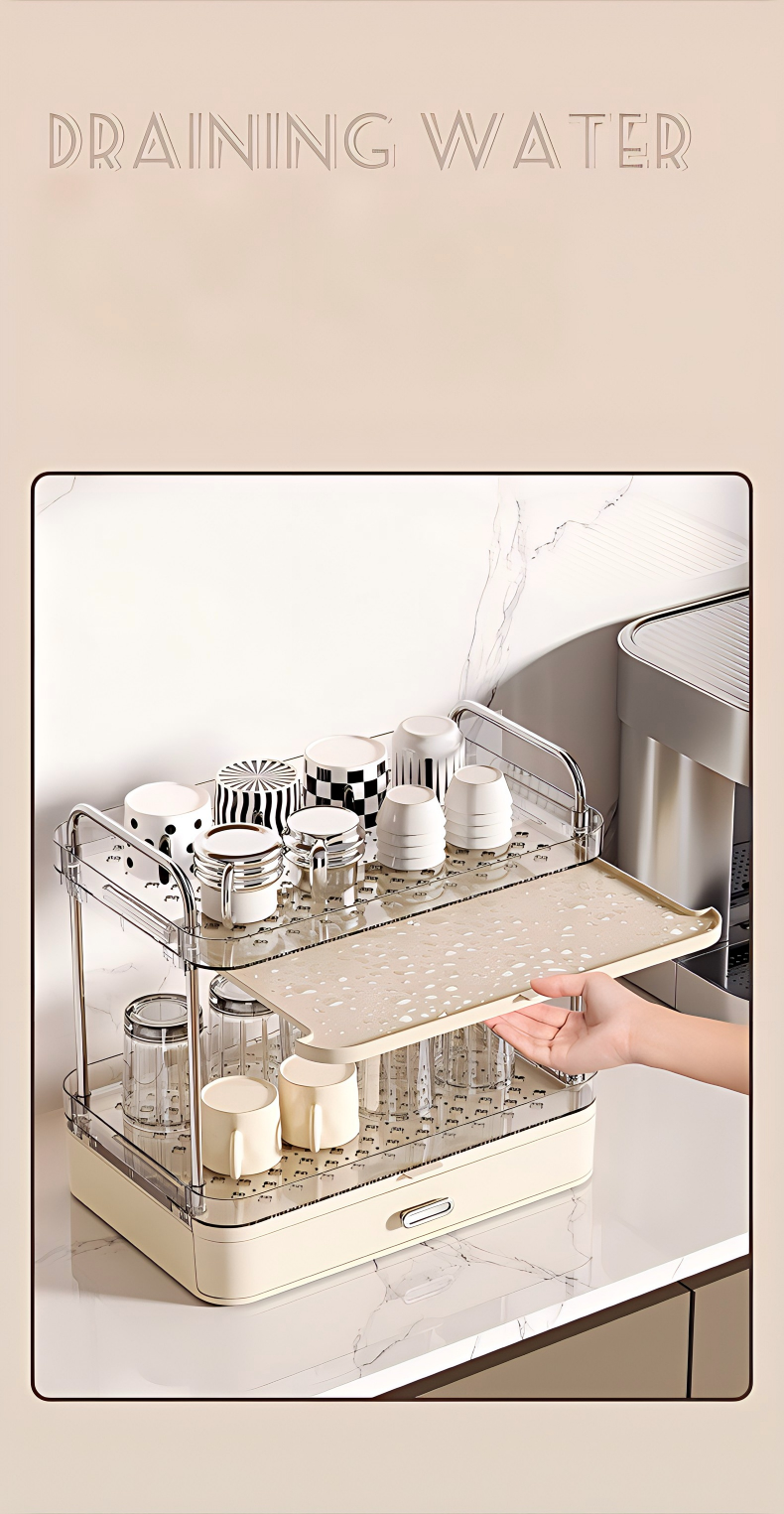 2-Tier Cup Holder Rack with Drainage - Transparent Freestanding Mug & Cup Organizer