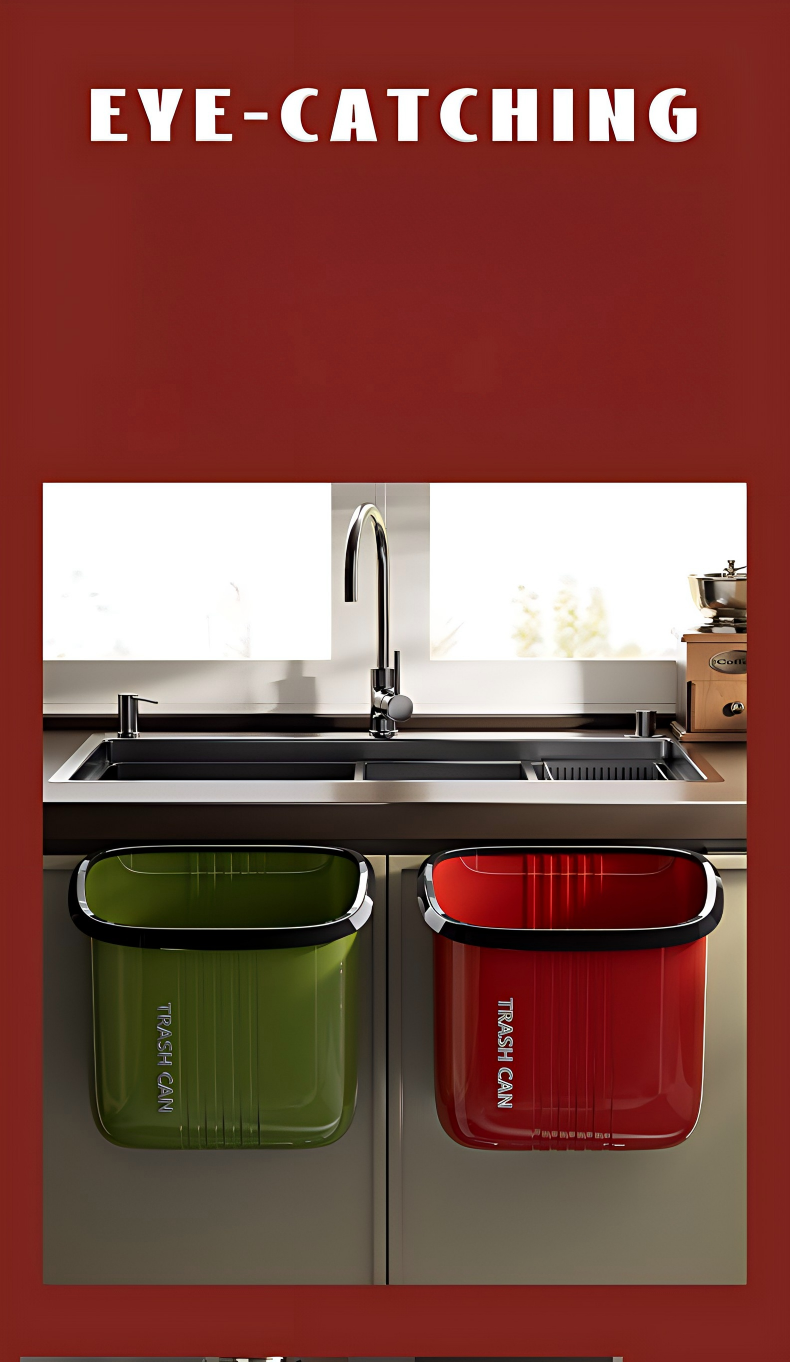 Wall-Mounted Kitchen Trash Can - No-Lid Hanging Waste Bin for Indoor Use (Rectangular)