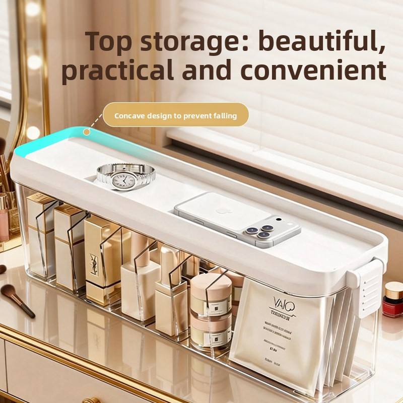 Compartmentalized Cable Organizer Box - Rectangular PET Cable Management Box with Lid (33.5 x 9 x 10.6 cm)