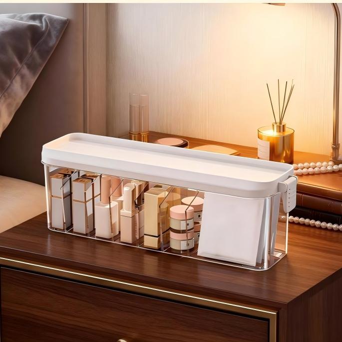 Compartmentalized Cable Organizer Box - Rectangular PET Cable Management Box with Lid (33.5 x 9 x 10.6 cm)