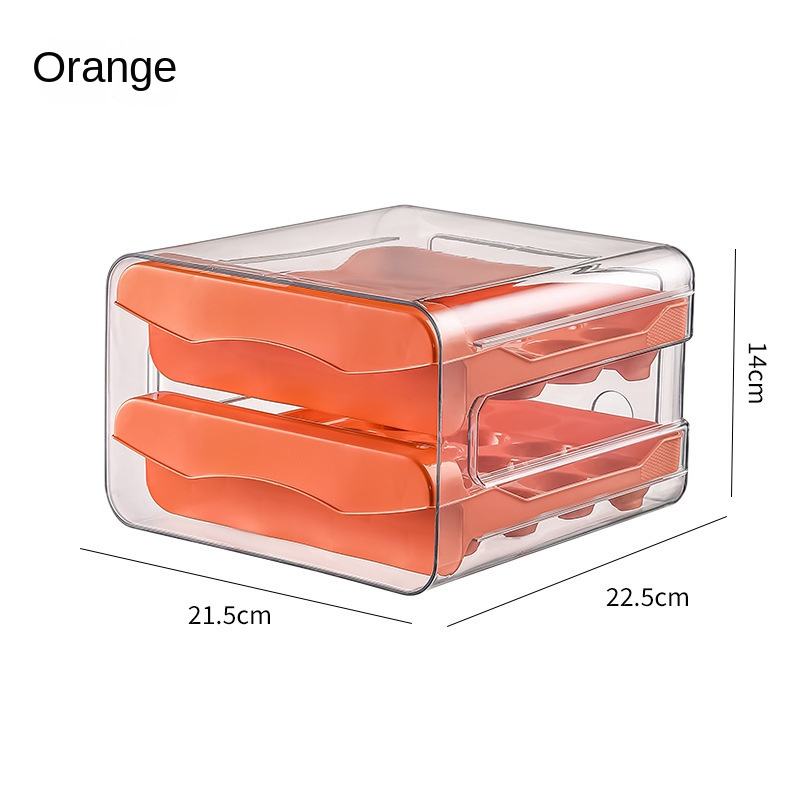 Egg Storage Box - Double-Layer Refrigerator Egg Holder Drawer (21.5 x 22.5 x 14 cm)
