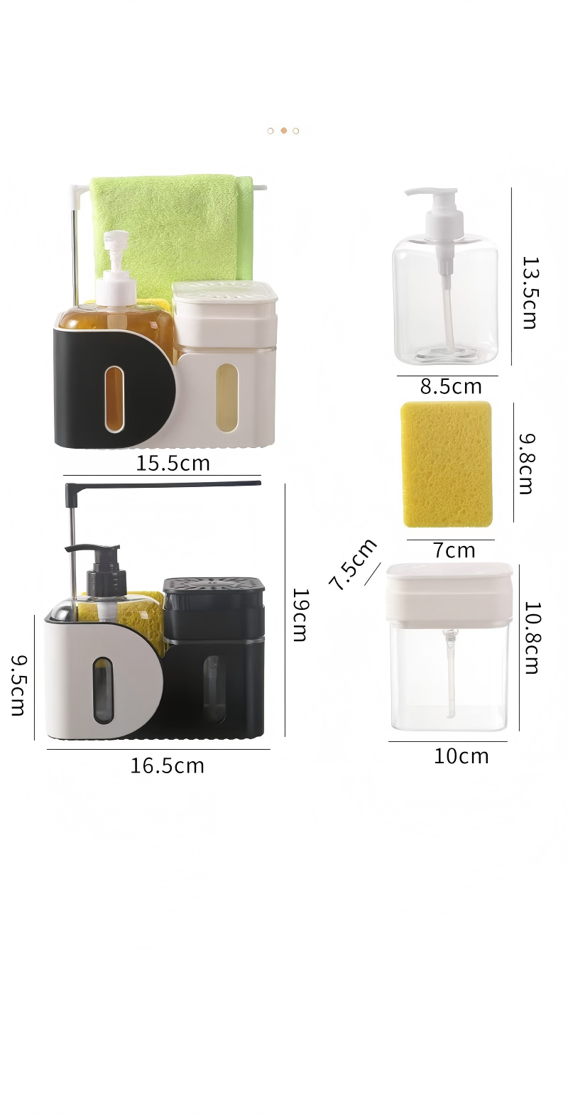 Multifunctional Standing Kitchen Soap Dispenser with Manual Pump & Cloth Rack