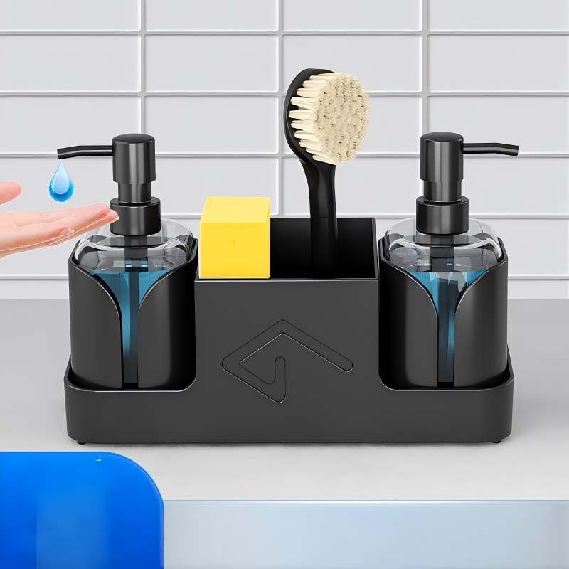 Double-Head Kitchen Soap Dispenser - Dish Soap & Hand Soap Pump with Sponge Brush Holder