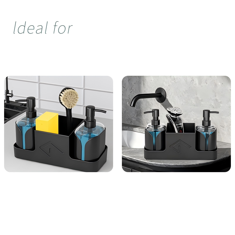 Double-Head Kitchen Soap Dispenser - Dish Soap & Hand Soap Pump with Sponge Brush Holder