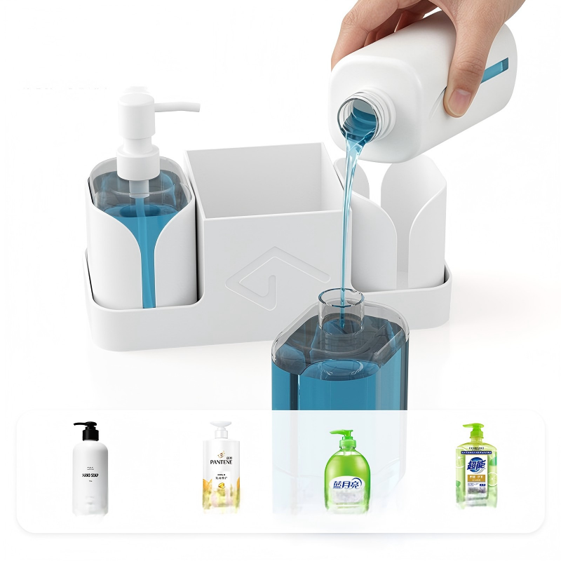 Double-Head Kitchen Soap Dispenser - Dish Soap & Hand Soap Pump with Sponge Brush Holder
