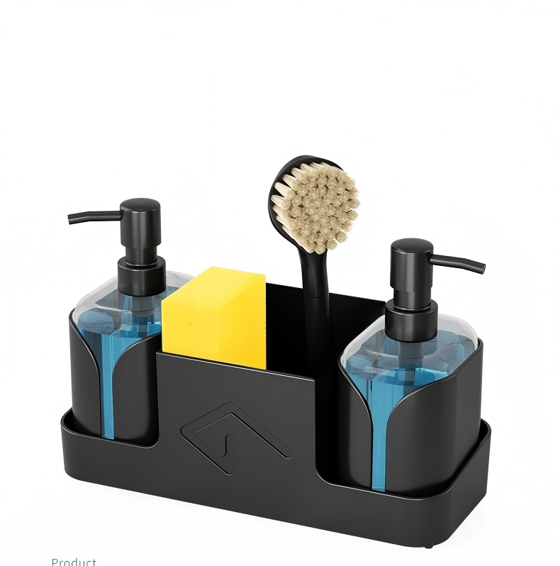Double-Head Kitchen Soap Dispenser - Dish Soap & Hand Soap Pump with Sponge Brush Holder