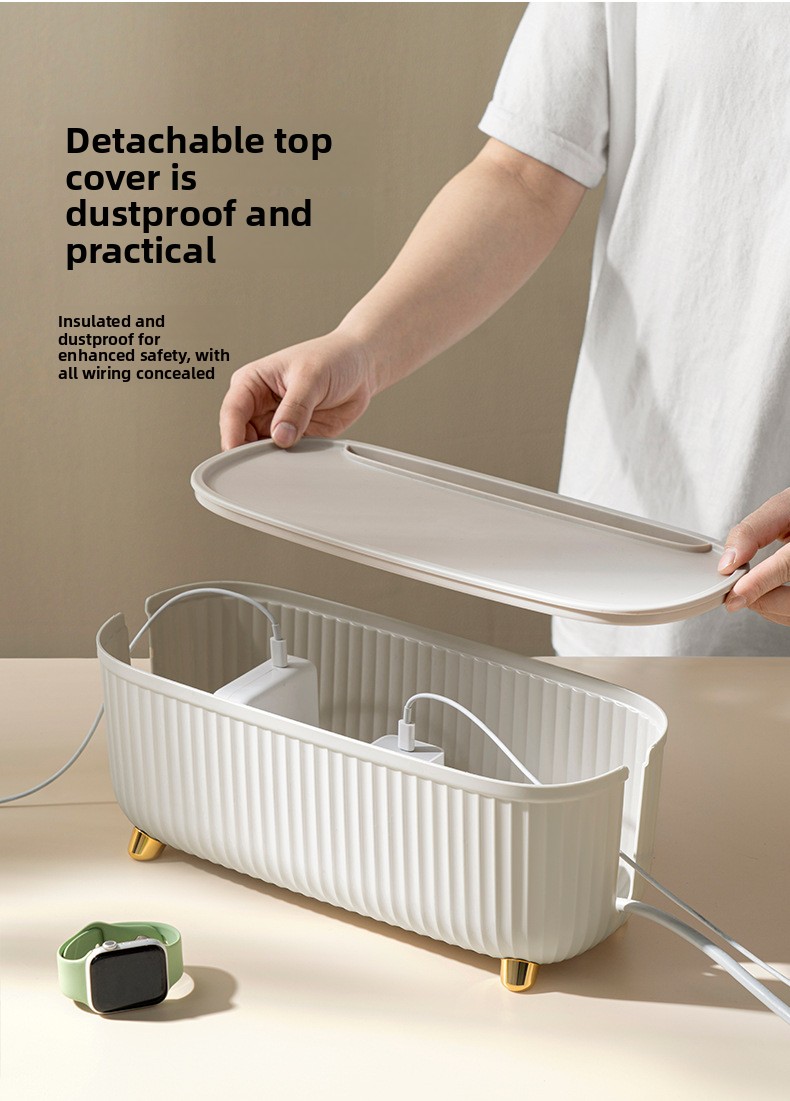 Minimalist Cable Management Box - Concealed Desk Cord & Power Strip Organizer (35 x 15 x 13.5 cm)