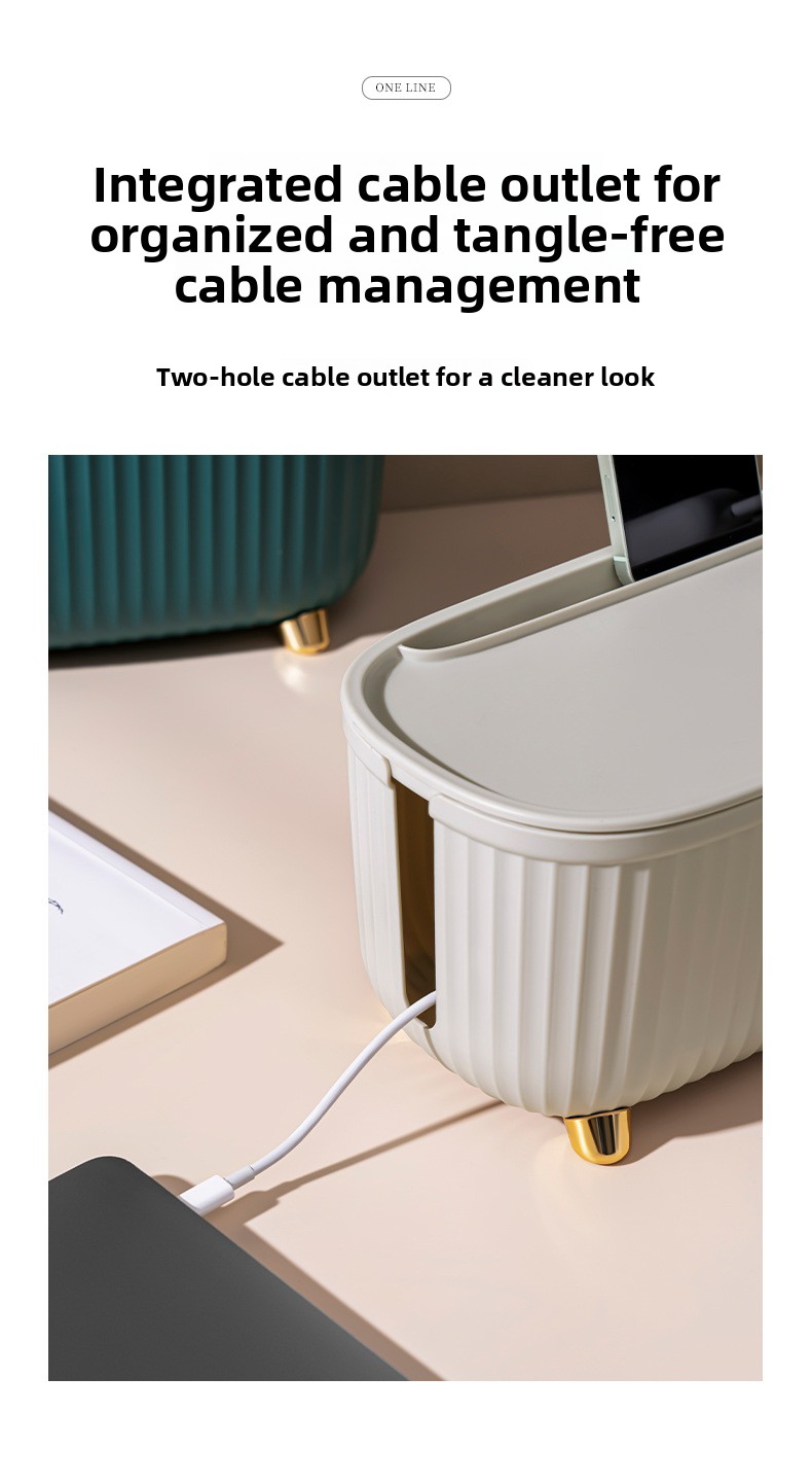 Minimalist Cable Management Box - Concealed Desk Cord & Power Strip Organizer (35 x 15 x 13.5 cm)
