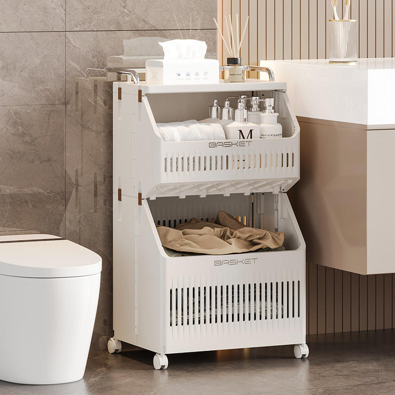 2-Tier Foldable Laundry Basket - Large Standing PP+ABS Hamper for Bathroom & Bedroom
