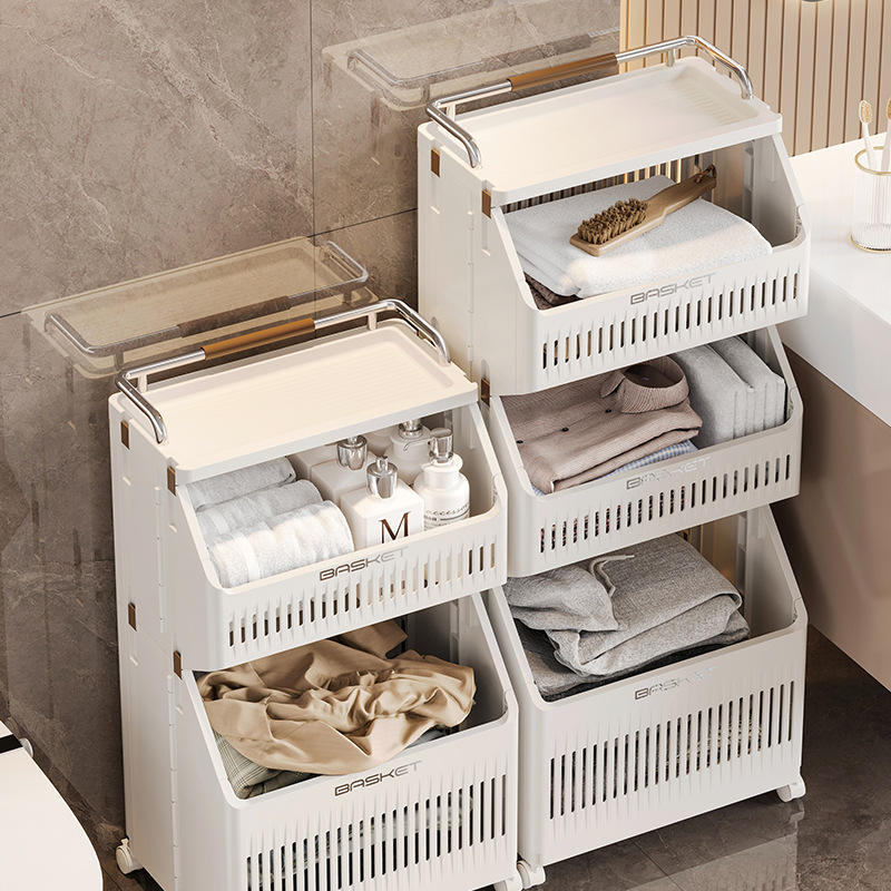 2-Tier Foldable Laundry Basket - Large Standing PP+ABS Hamper for Bathroom & Bedroom