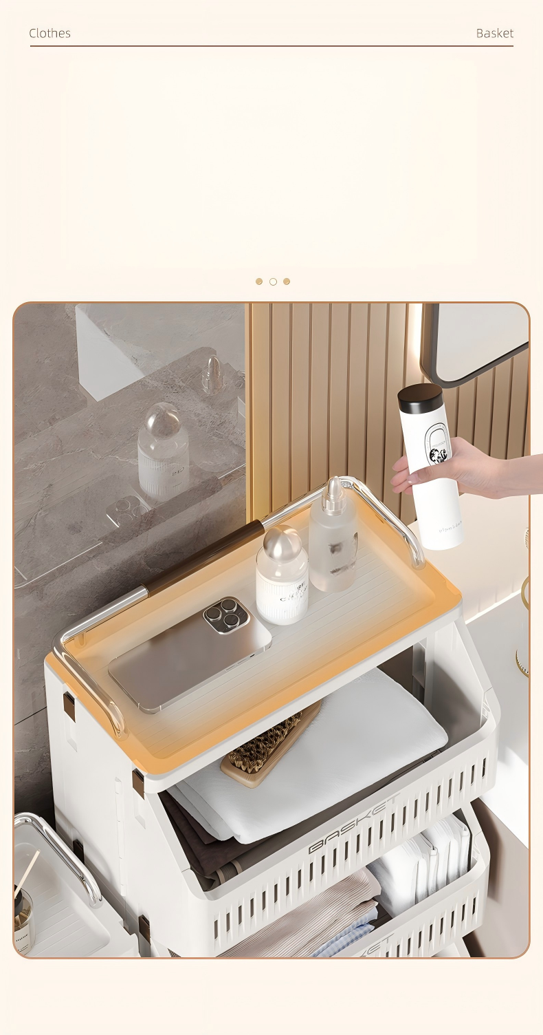 2-Tier Foldable Laundry Basket - Large Standing PP+ABS Hamper for Bathroom & Bedroom