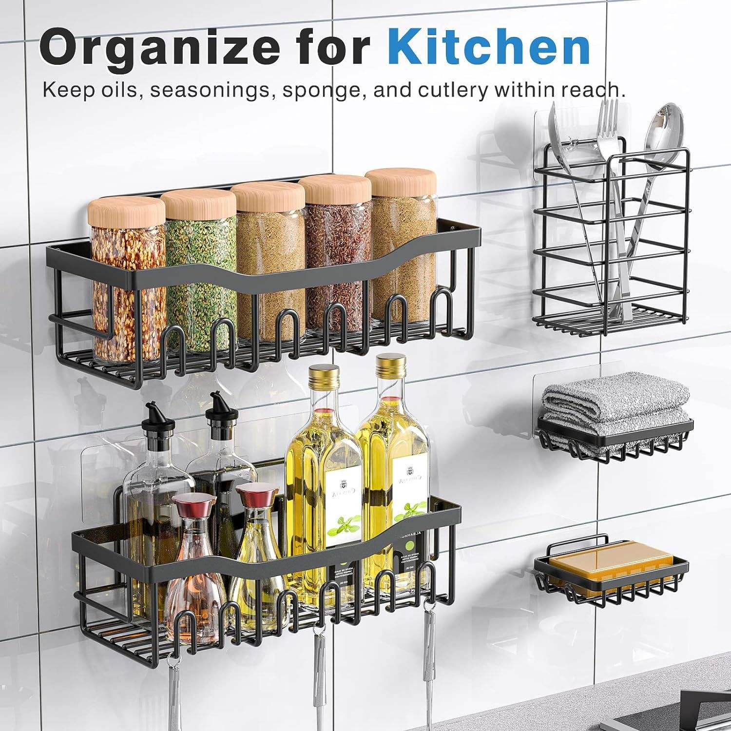 No-Drill Wall-Mounted Bathroom Shelf - Metal Toiletry Storage Rack (Black)