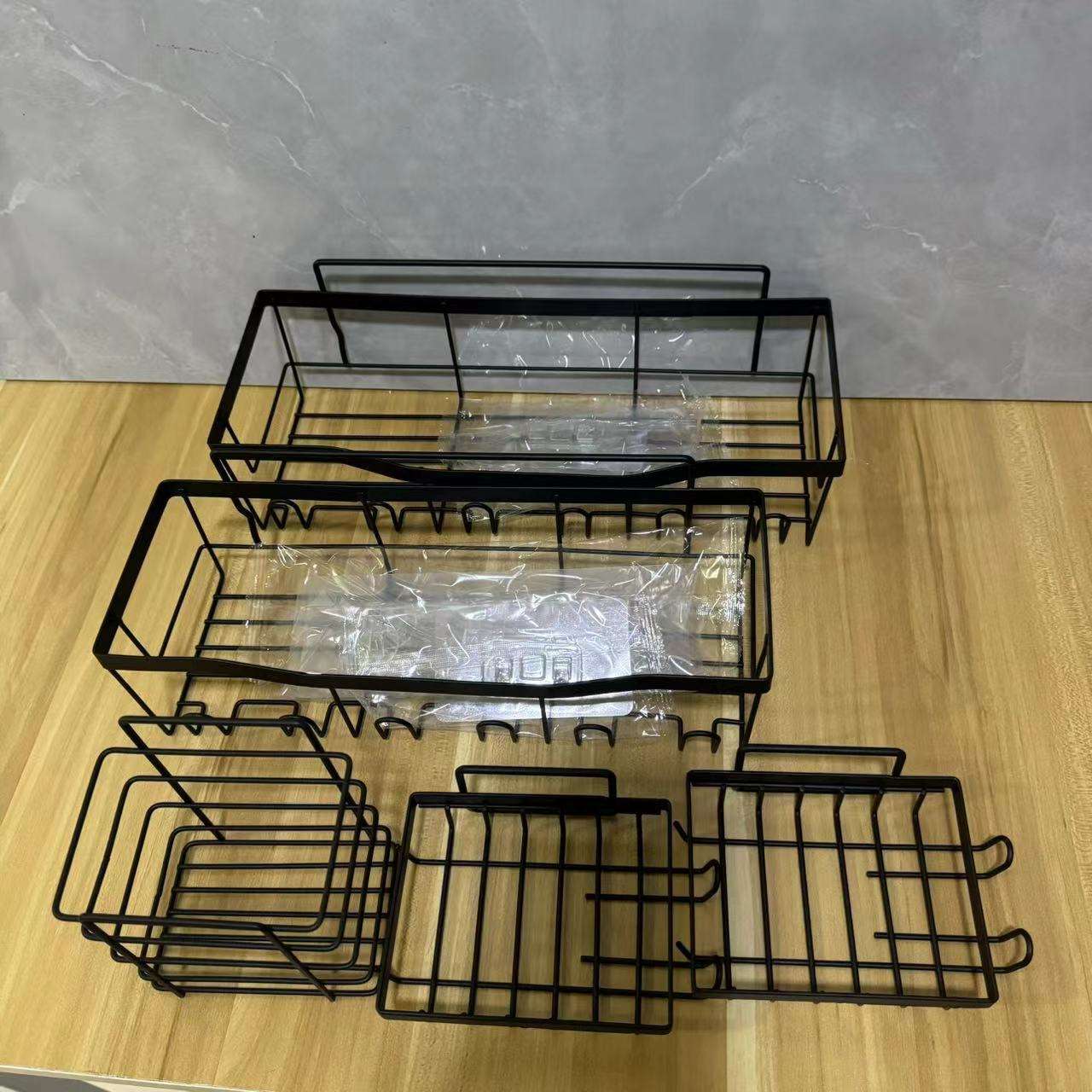 No-Drill Wall-Mounted Bathroom Shelf - Metal Toiletry Storage Rack (Black)