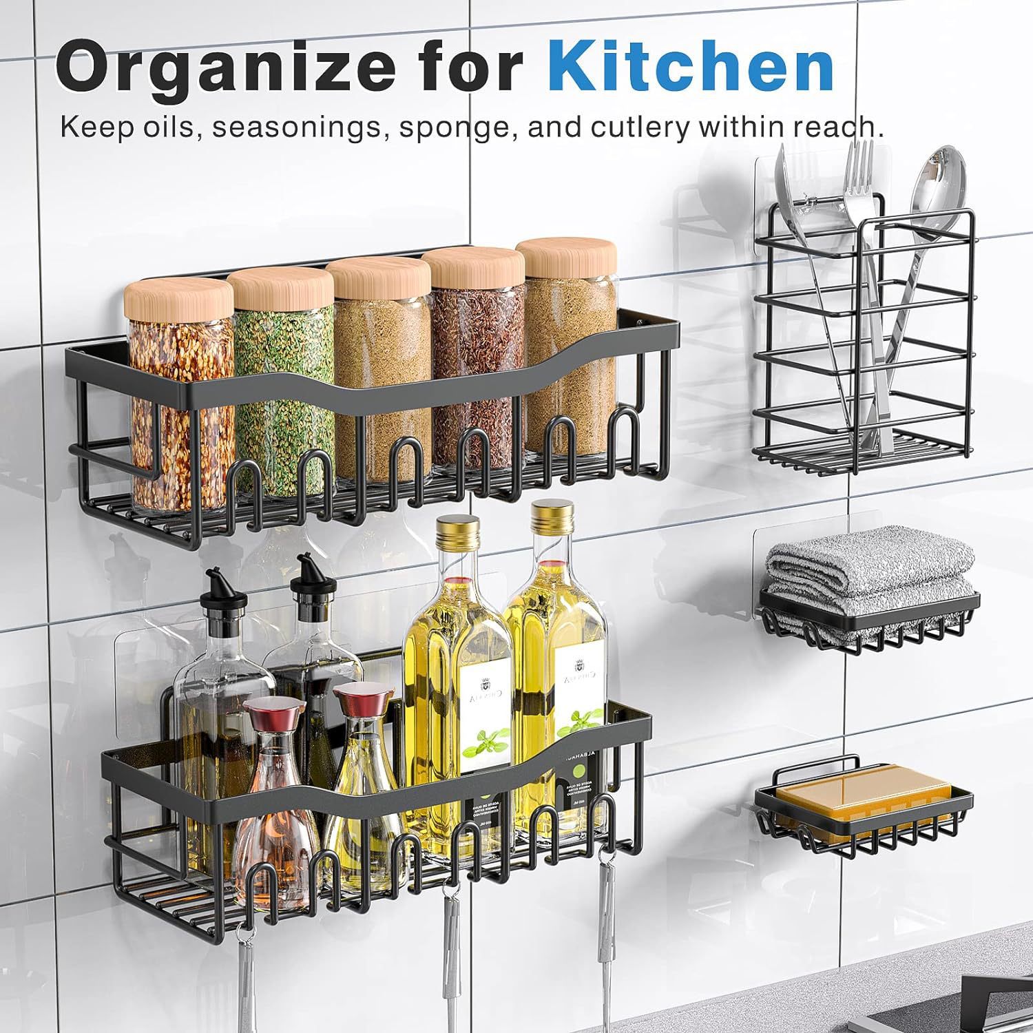No-Drill Wall-Mounted Bathroom Shelf - Metal Toiletry Storage Rack (Black)