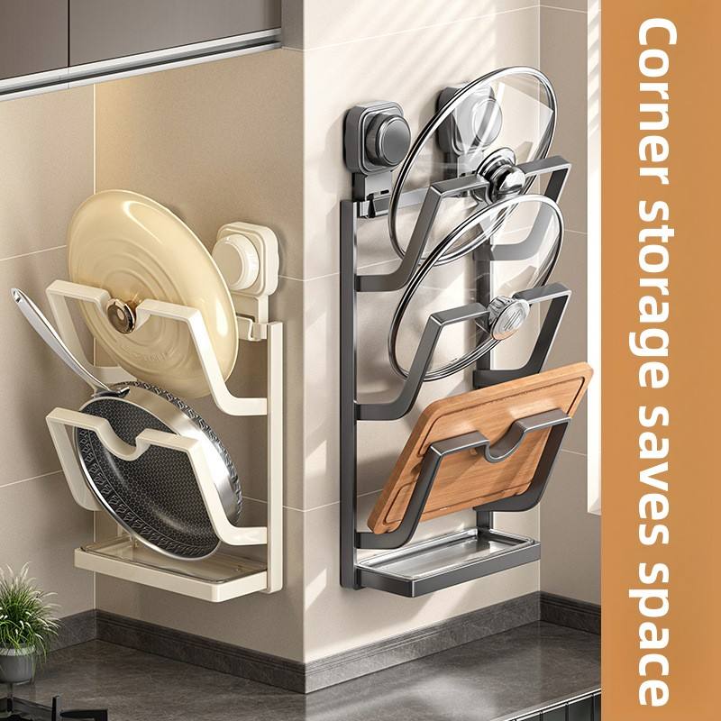 No-Drill Wall-Mounted Carbon Steel Kitchen Rack - 2/3-Tier Shelf for Cutting Boards & Utensils