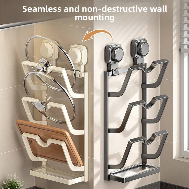 No-Drill Wall-Mounted Carbon Steel Kitchen Rack - 2/3-Tier Shelf for Cutting Boards & Utensils