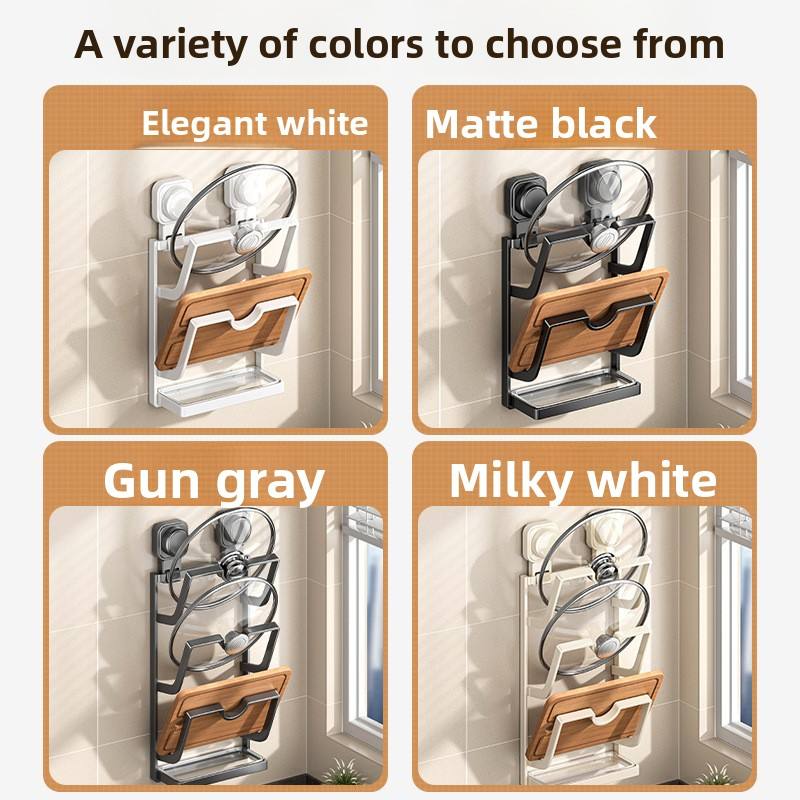No-Drill Wall-Mounted Carbon Steel Kitchen Rack - 2/3-Tier Shelf for Cutting Boards & Utensils