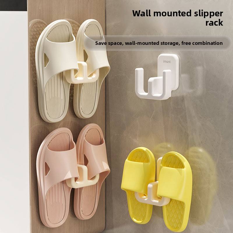 No-Drill Wall-Mounted Shoe Rack - ABS Slipper Holder for Bathrooms (Single Tier)
