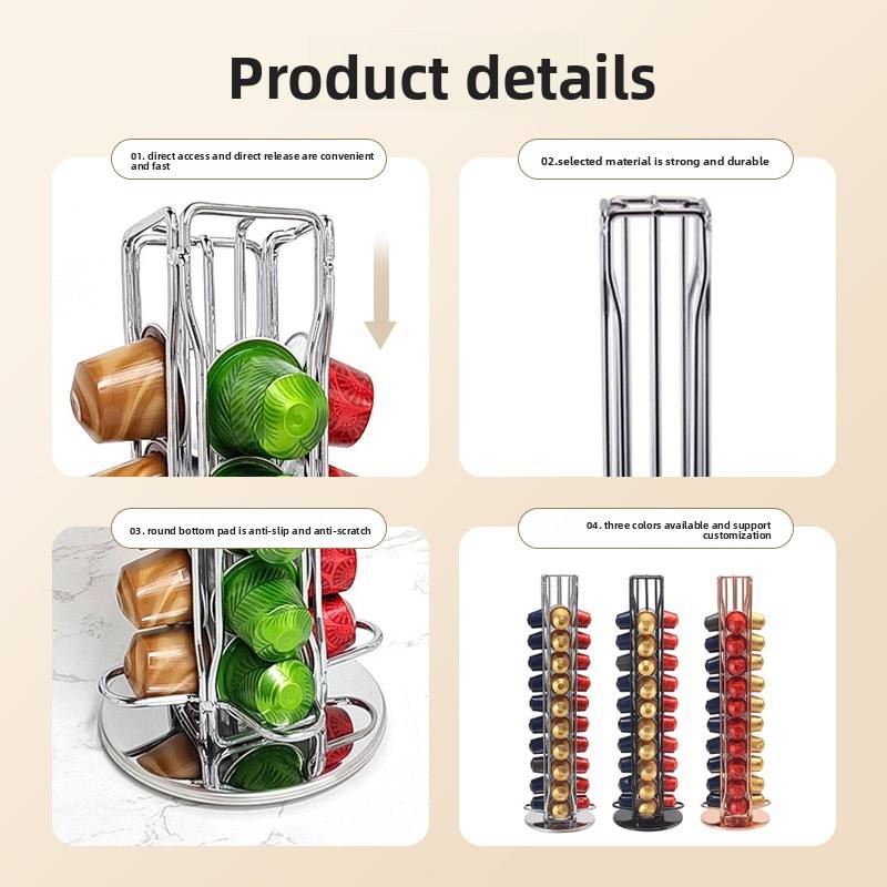 Rotating Coffee Capsule Holder - Iron Carousel Rack for 40 Nespresso Capsules (Bar, Cafe & Home)