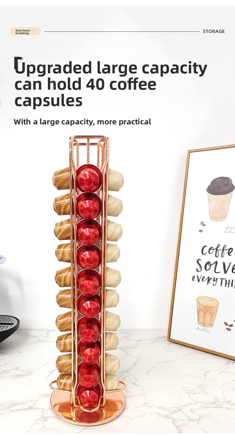 Rotating Coffee Capsule Holder - Iron Carousel Rack for 40 Nespresso Capsules (Bar, Cafe & Home)