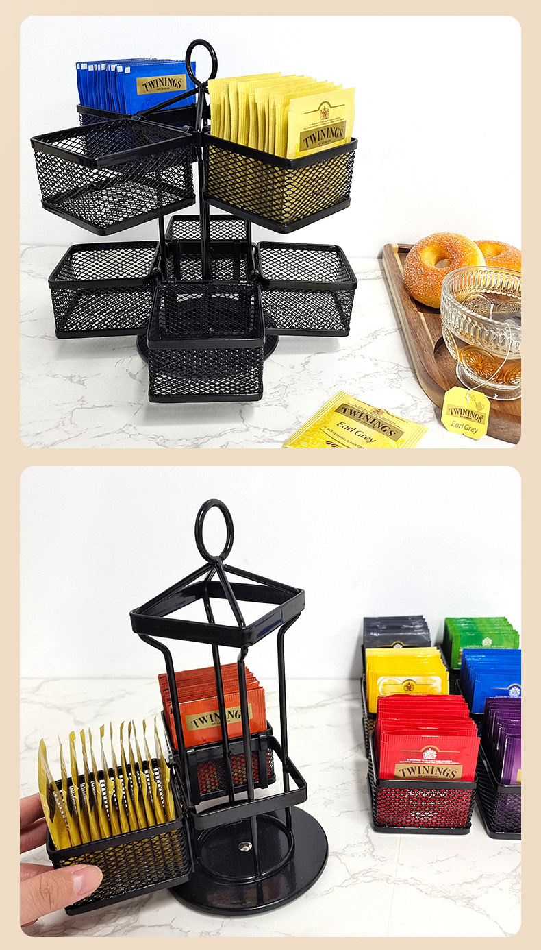 2-Tier Tea Bag Organizer Rack - Iron Standing Holder for Tea Bags & Beverages