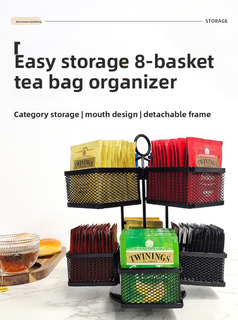2-Tier Tea Bag Organizer Rack - Iron Standing Holder for Tea Bags & Beverages