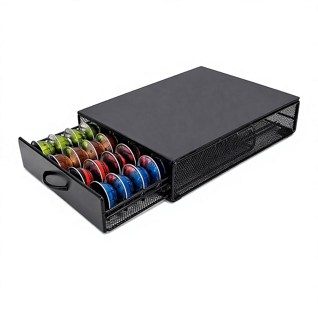 Iron Coffee Capsule Storage Box with Drawer - 40-Capsule Organizer for Home & Commercial Use