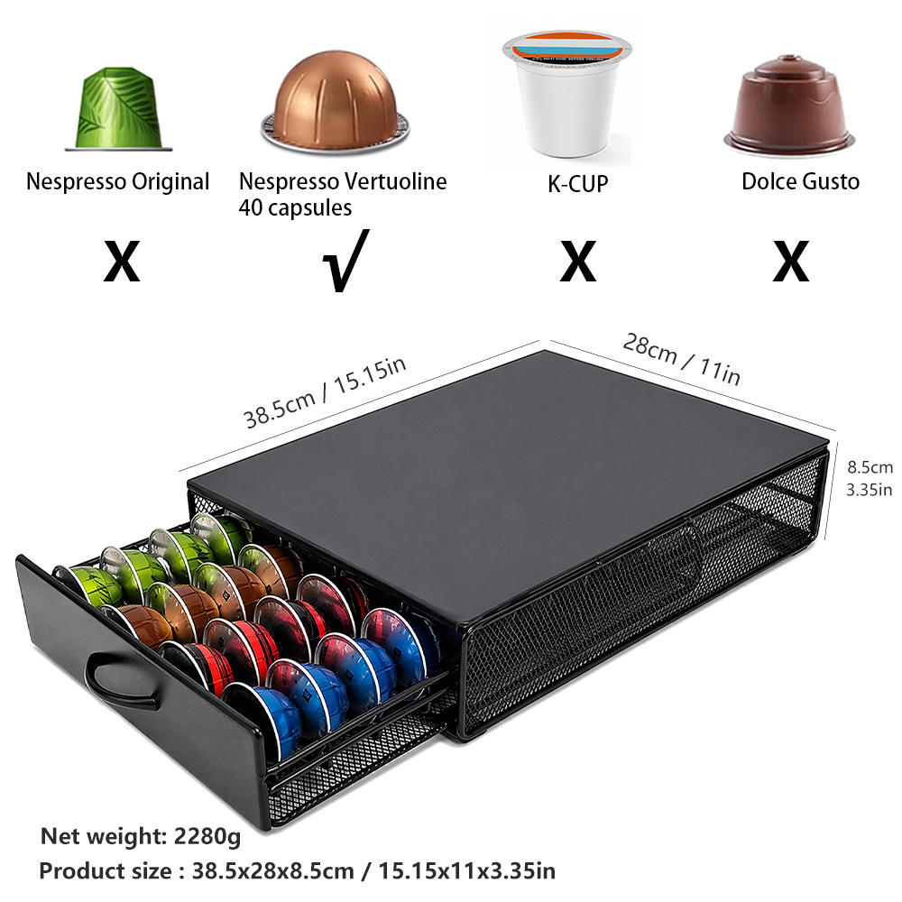Iron Coffee Capsule Storage Box with Drawer - 40-Capsule Organizer for Home & Commercial Use