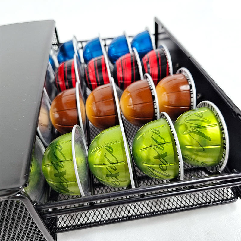 Iron Coffee Capsule Storage Box with Drawer - 40-Capsule Organizer for Home & Commercial Use