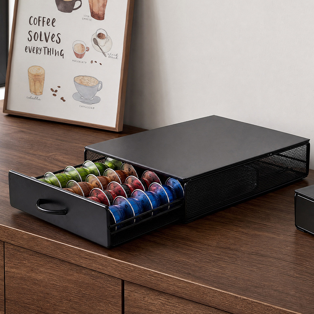 Iron Coffee Capsule Storage Box with Drawer - 40-Capsule Organizer for Home & Commercial Use