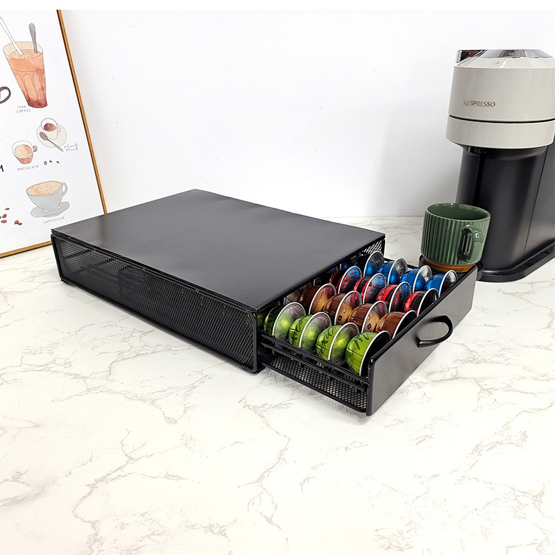 Iron Coffee Capsule Storage Box with Drawer - 40-Capsule Organizer for Home & Commercial Use
