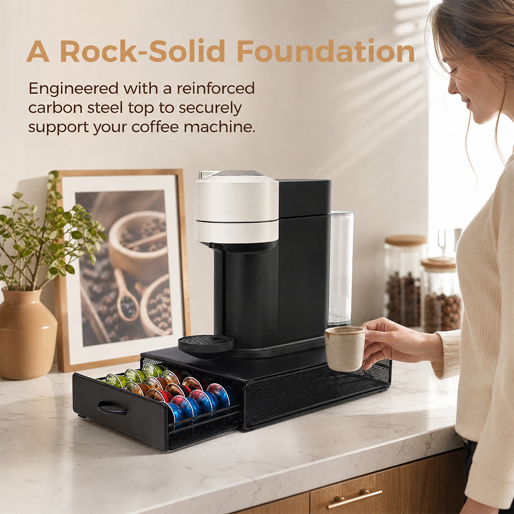Iron Coffee Capsule Storage Box with Drawer - 40-Capsule Organizer for Home & Commercial Use