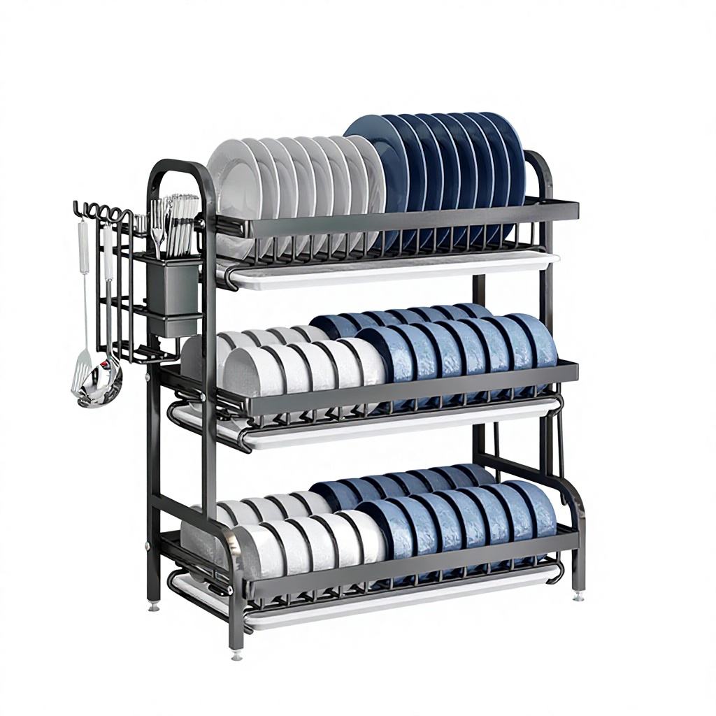 Detachable Carbon Steel Dish Drying Rack - Modern Minimalist Standing Kitchen Organizer