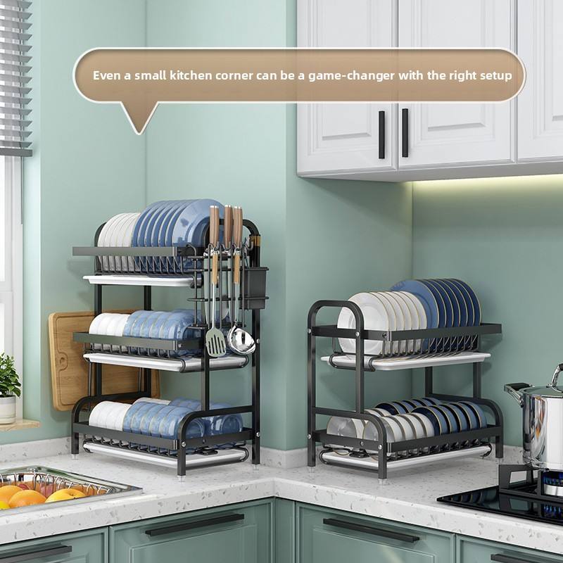 Detachable Carbon Steel Dish Drying Rack - Modern Minimalist Standing Kitchen Organizer