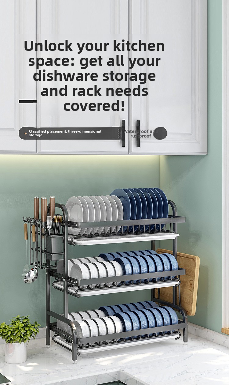 Detachable Carbon Steel Dish Drying Rack - Modern Minimalist Standing Kitchen Organizer