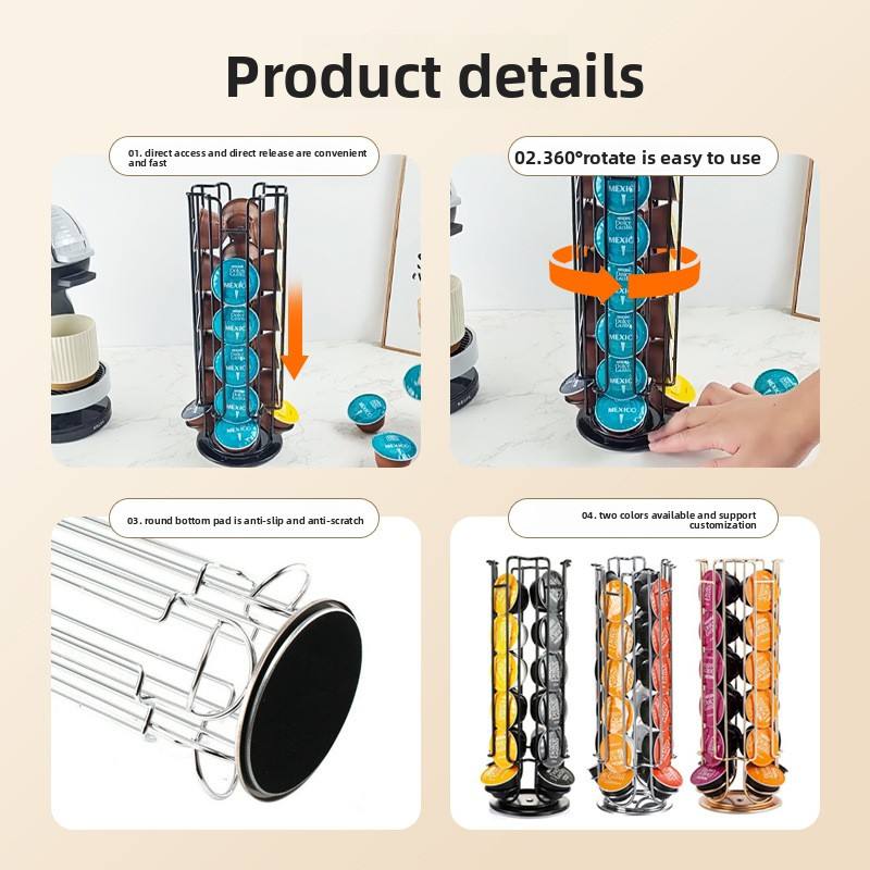 Rotating Iron Coffee Capsule Holder - 24-Capsule Carousel Rack for Dolce Gusto
