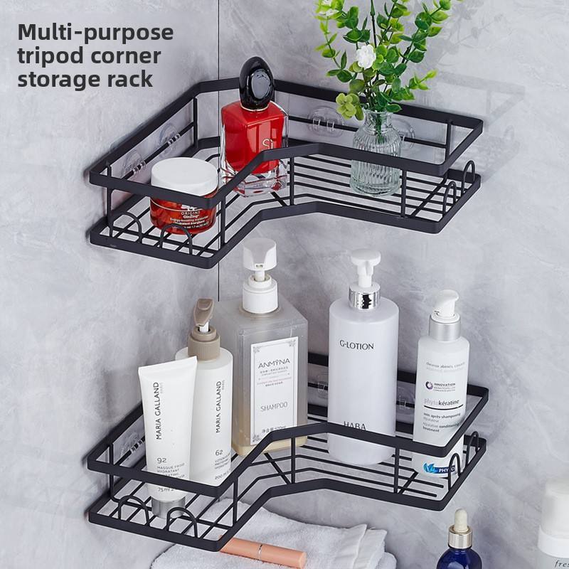 No-Drill Wall-Mounted Bathroom Shelf - Carbon Steel Multi-Purpose Toiletry Rack