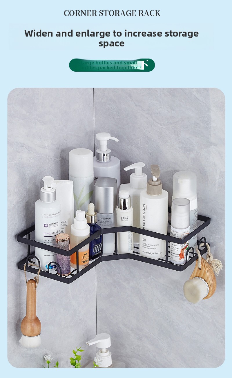 No-Drill Wall-Mounted Bathroom Shelf - Carbon Steel Multi-Purpose Toiletry Rack