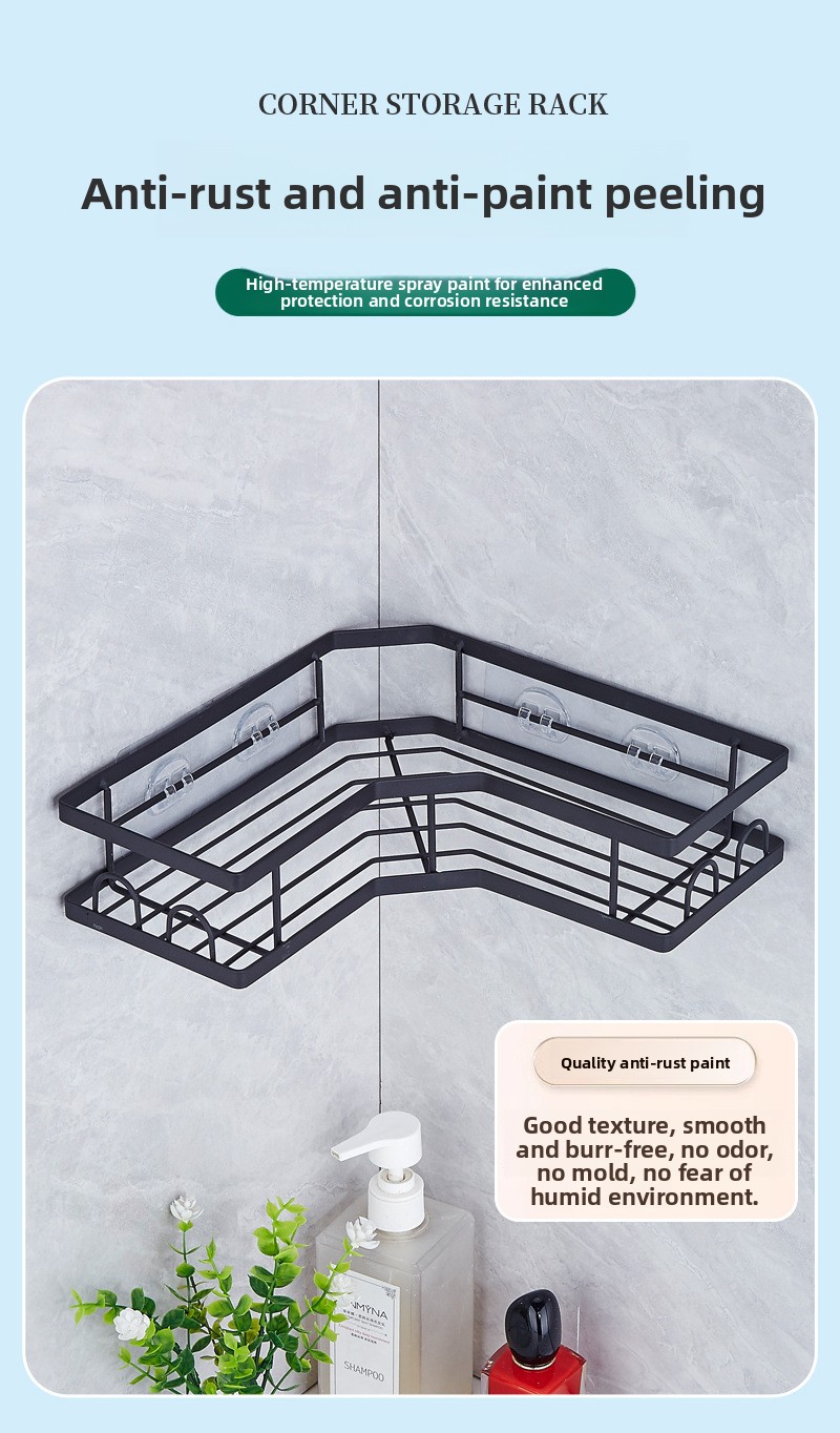No-Drill Wall-Mounted Bathroom Shelf - Carbon Steel Multi-Purpose Toiletry Rack