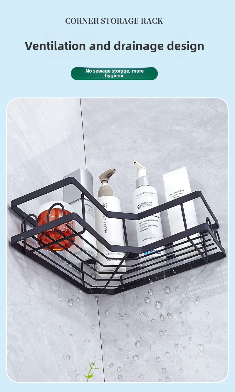 No-Drill Wall-Mounted Bathroom Shelf - Carbon Steel Multi-Purpose Toiletry Rack